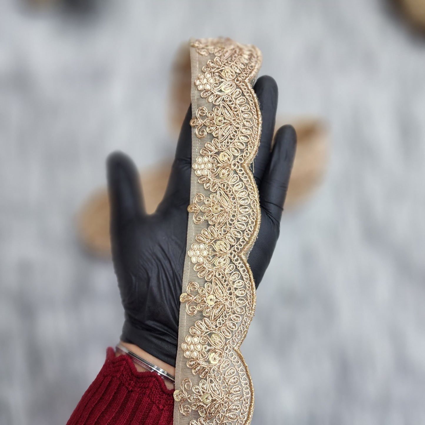 Rose Gold Cutwork Zari work Lace