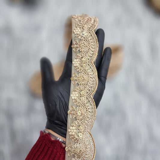 Rose Gold Cutwork Zari work Lace