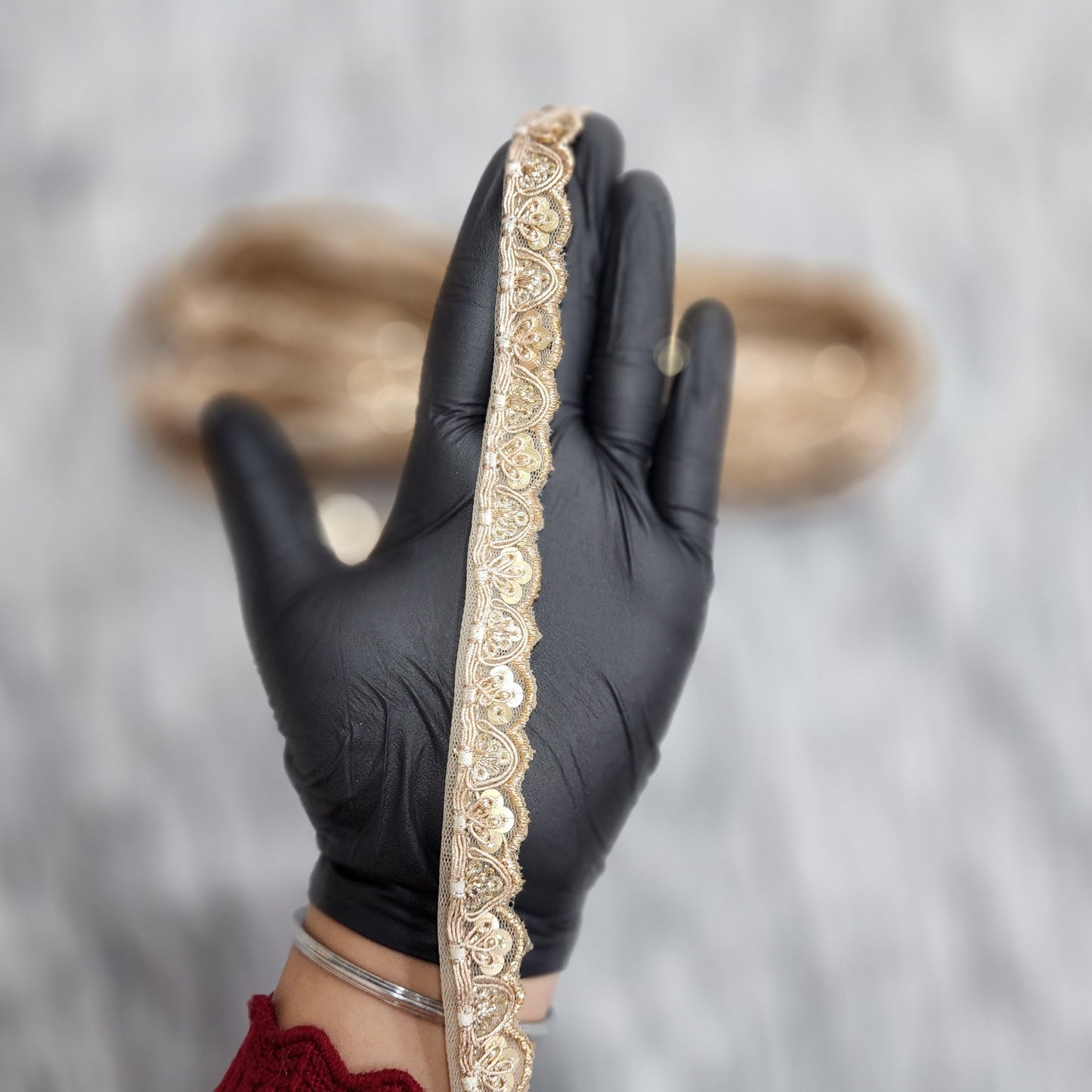 Rose Gold Cutwork Sequins work Zari Lace