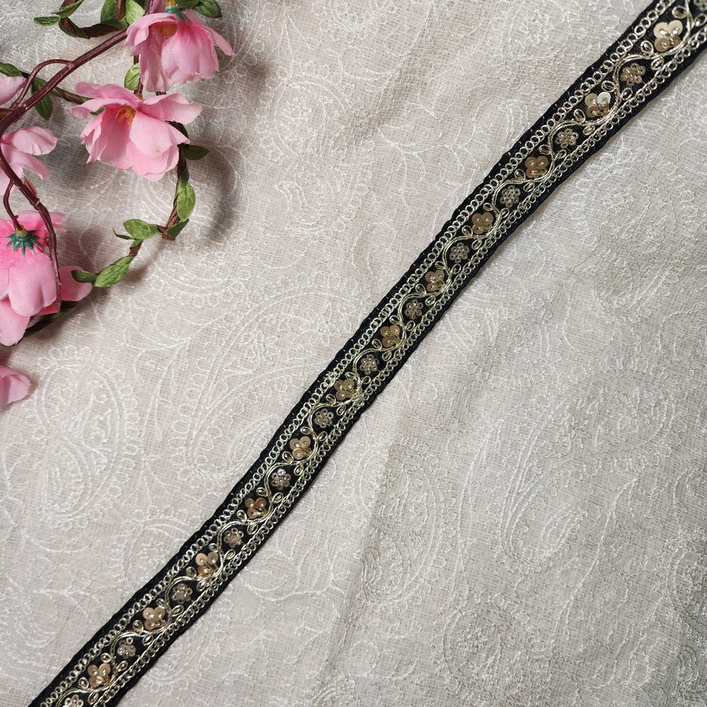 Black color Zari work Lace Border