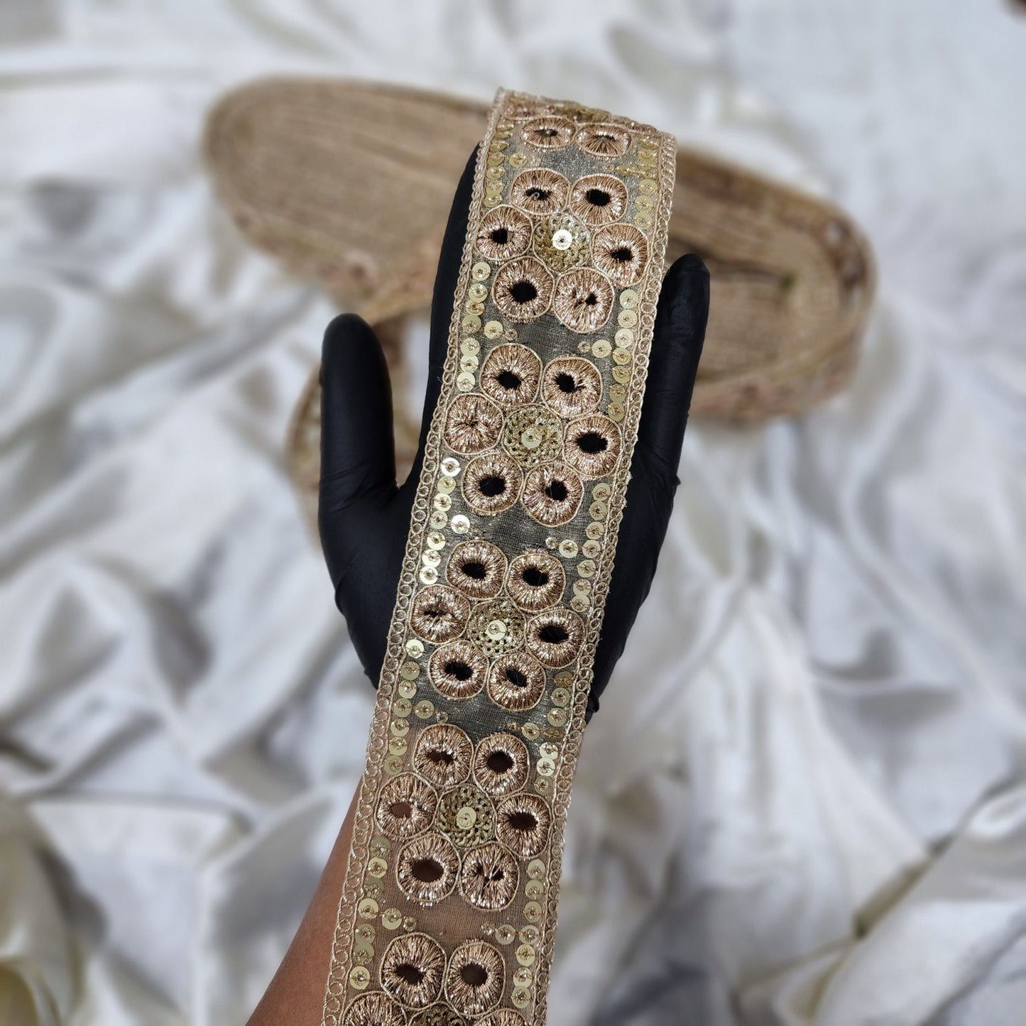 Rose Gold Sequins work Zari Lace Border