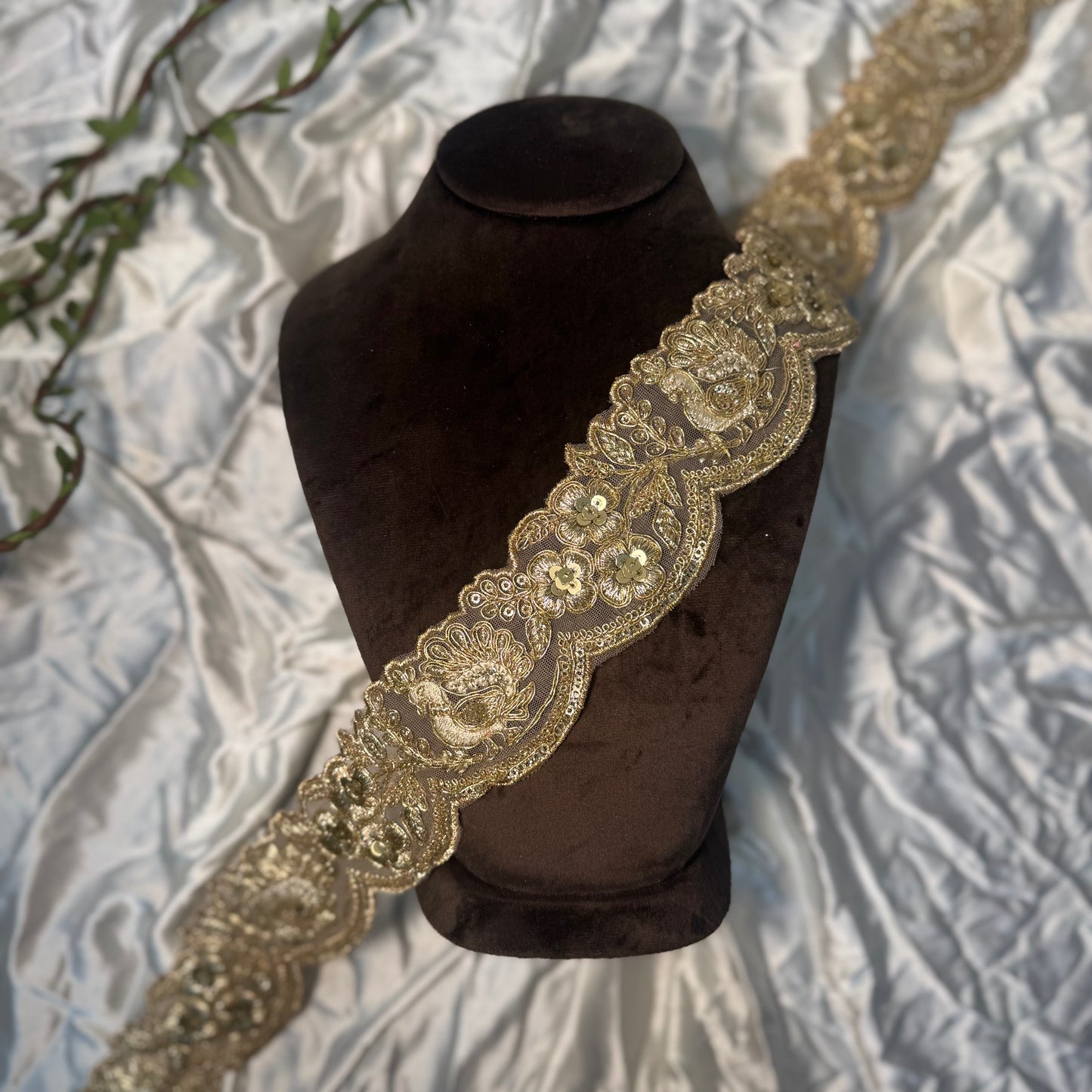Golden Zari work Peacock Design Cutwork Lace Border
