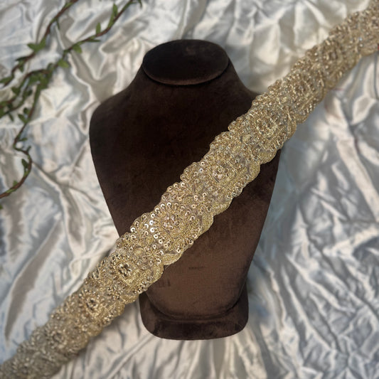 Golden color Zari and Sequins work Lace Border
