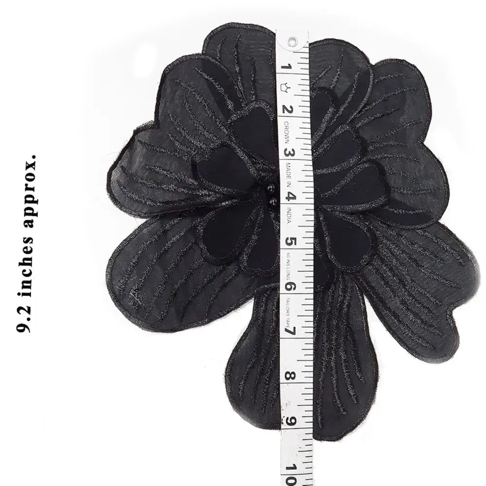 Cotton Flower with Beads Work Patch Applique (1 piece)