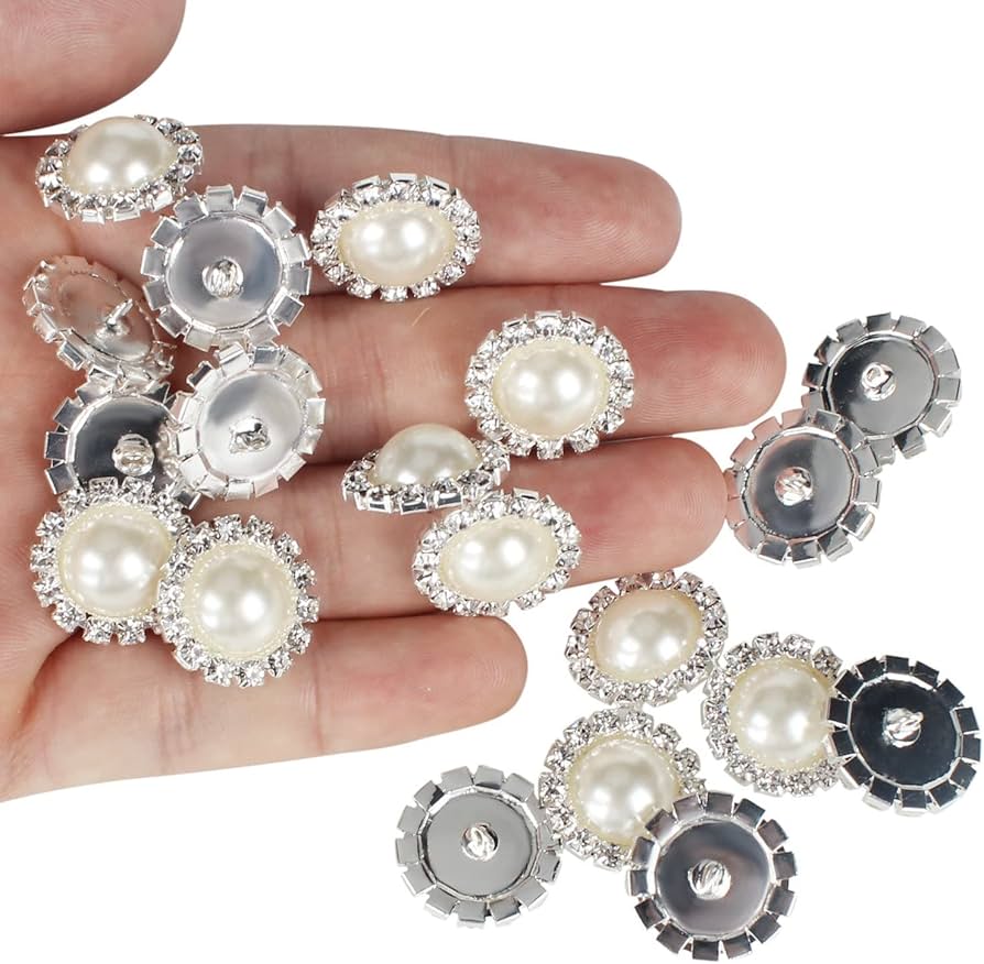 Designer Stonework Pearl Buttons Silver Base