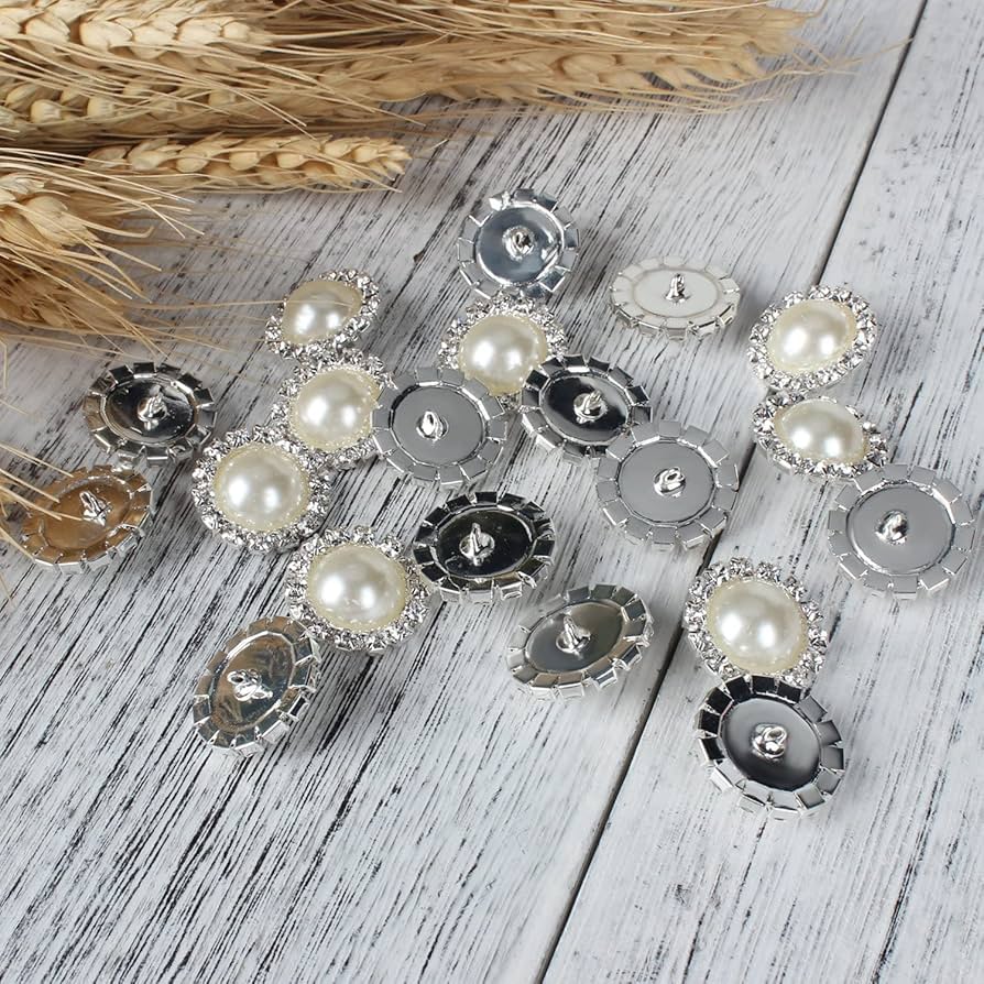Designer Stonework Pearl Buttons Silver Base