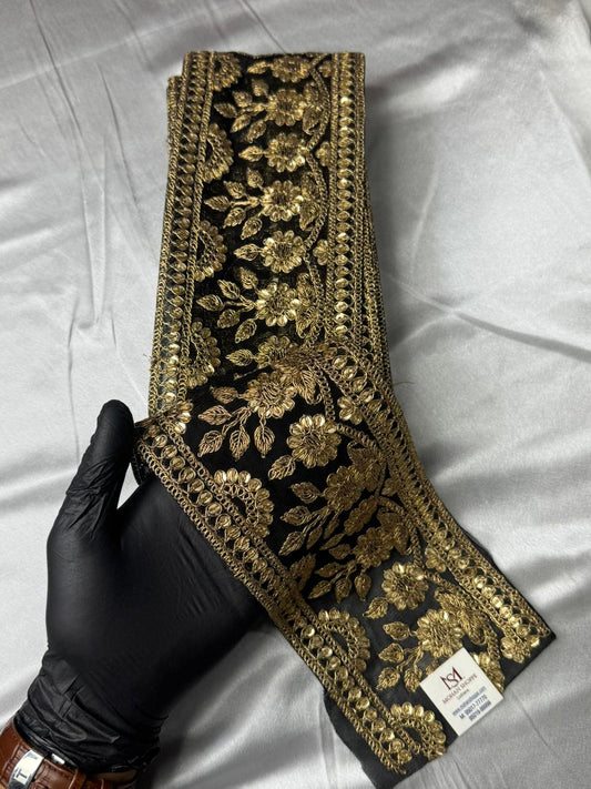 Golden Zari and Sequins Embroidered Border