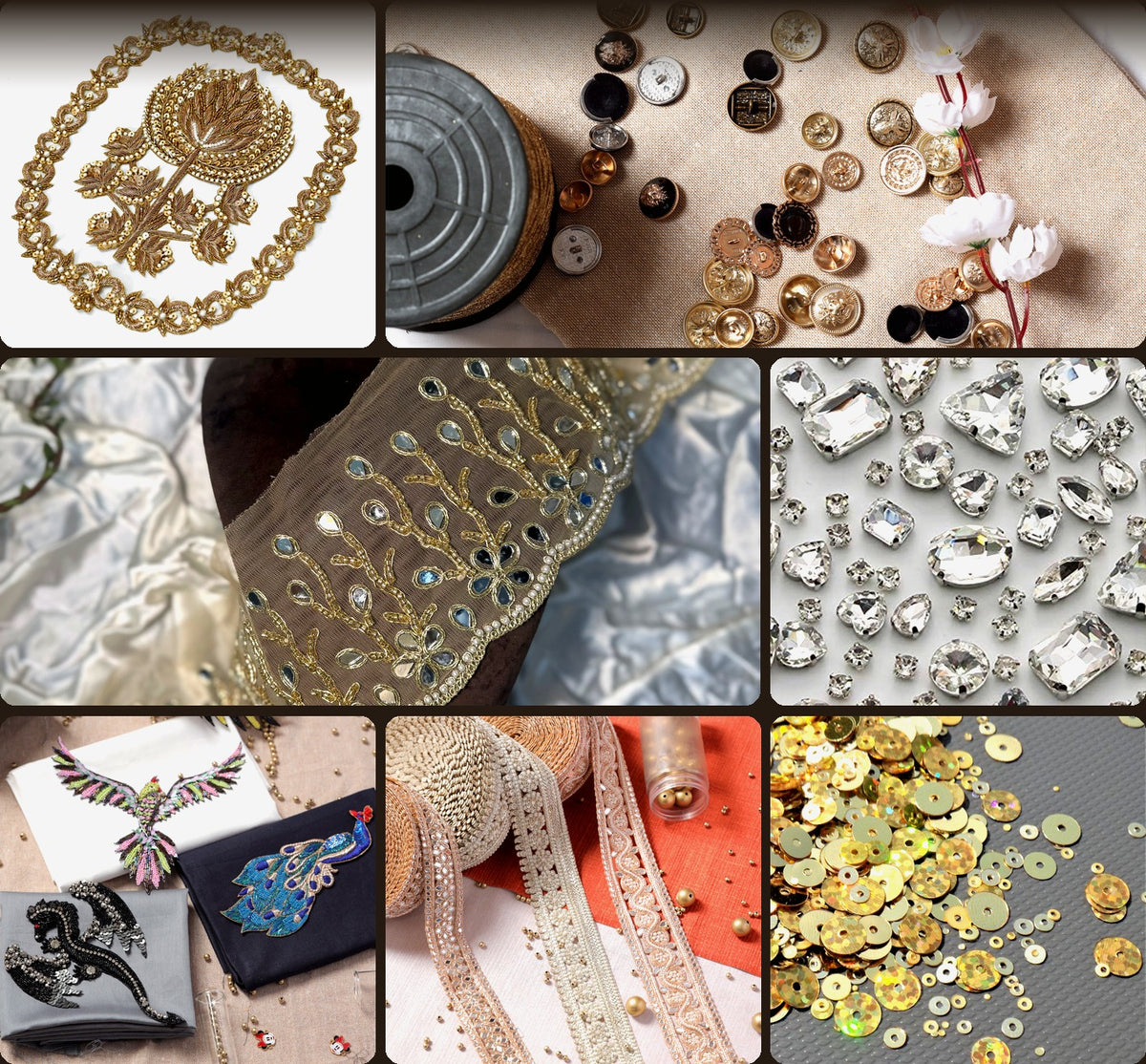 Laces, patches, buttons and stones from Mohan Shoppe