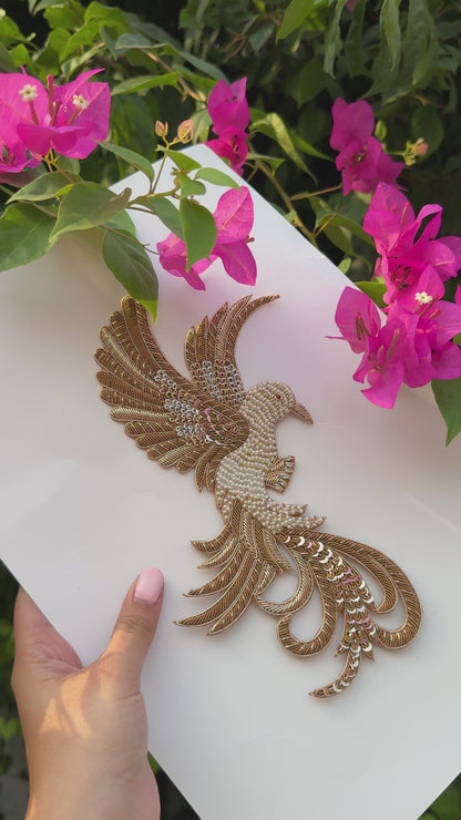 Luxury Bird Motif Embroidery Applique Patch for Ethnic Wear