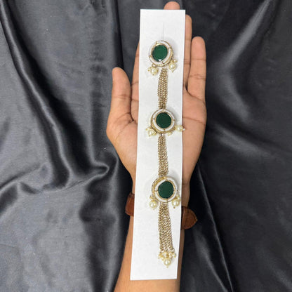 Fancy Round Kundan work Kurta Patti Button with Pearl Chain
