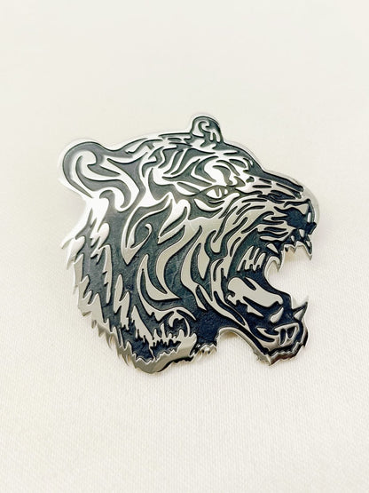 Silver Black Lion Face Brooch Lapel Pin with back pin