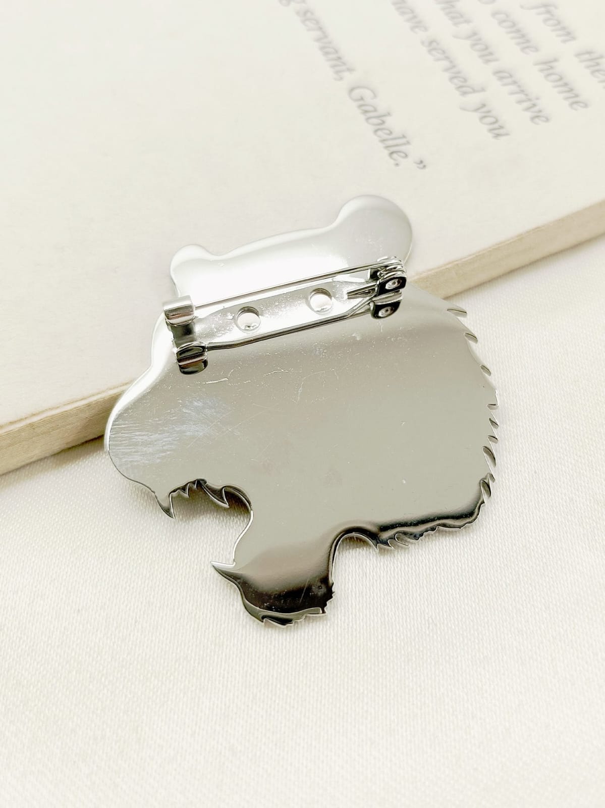 Silver Black Lion Face Brooch Lapel Pin with back pin