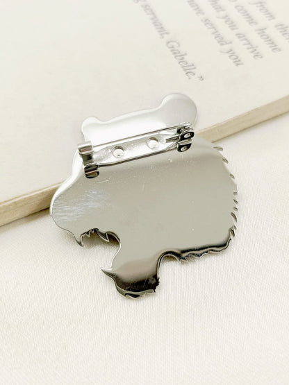 Silver Black Lion Face Brooch Lapel Pin with back pin