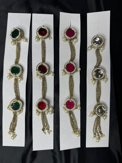 Fancy Round Kundan work Kurta Patti Button with Pearl Chain