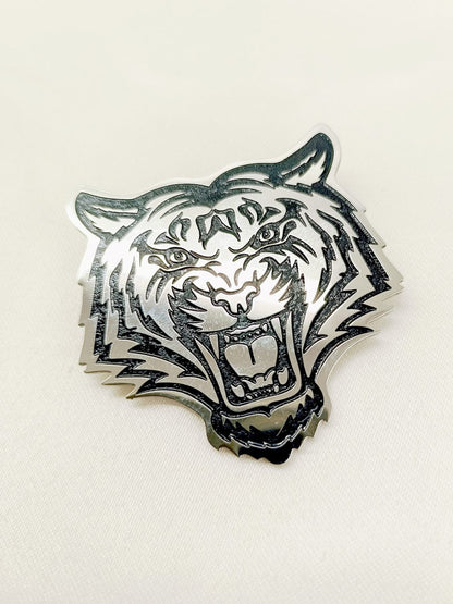 Silver Black Lion Face Brooch Lapel Pin with back pin