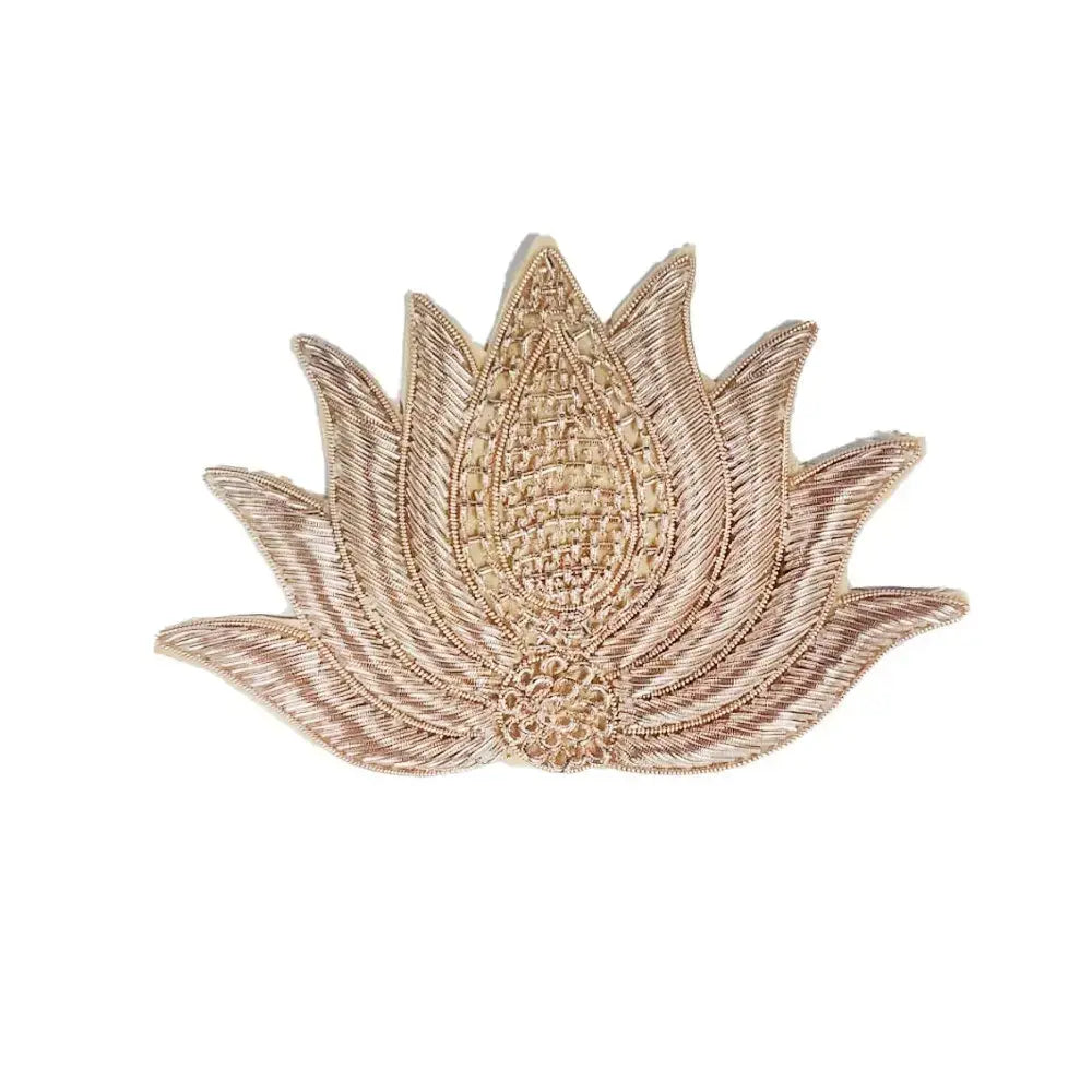 Rose Gold color Lotus Shape Dabka Work Patch Applique